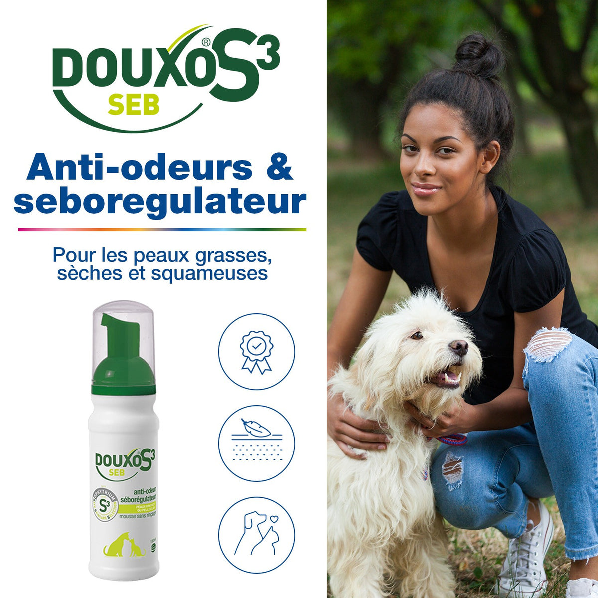 Douxo S3 Seb Soin sans rinçage peaux grasses chat, chien