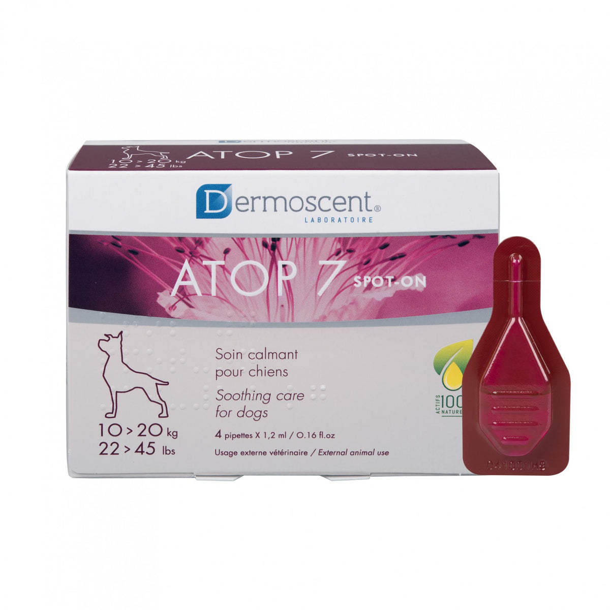Atop 7 Spot-On de Dermoscent Soin calmant peau chien, chat
