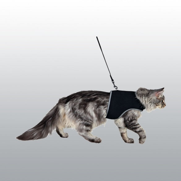 Harnais soft XXL noir avec laisse pour chat