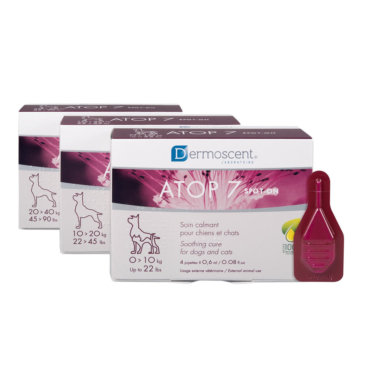 Atop 7 Spot-On de Dermoscent Soin calmant peau chien, chat