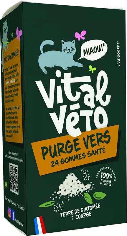 Vital Véto Purge Vers Gommes à mâcher Antiparasitaires chat - DLUO dépassée